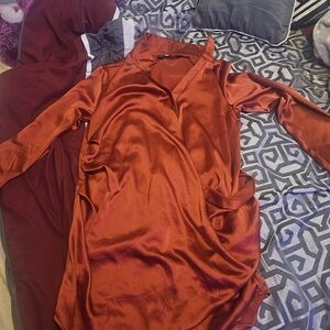 Fashion Nova Orange Cowl Neck Long Sleeve Gown